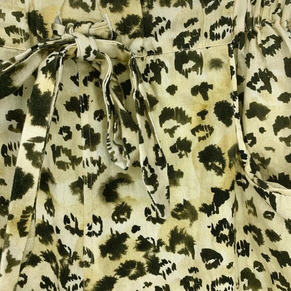 Sigal Felina Paper Bag Pants Sz XS Linen Blend Leopard Print Pull On Beachy - Picture 3 of 7
